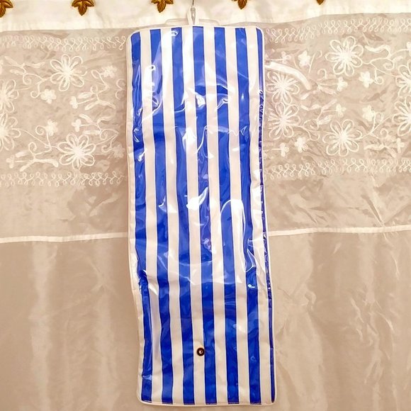 NWOT Estee Lauder Vinyl Travel Case, Blue & White Stripes - Picture 8 of 9